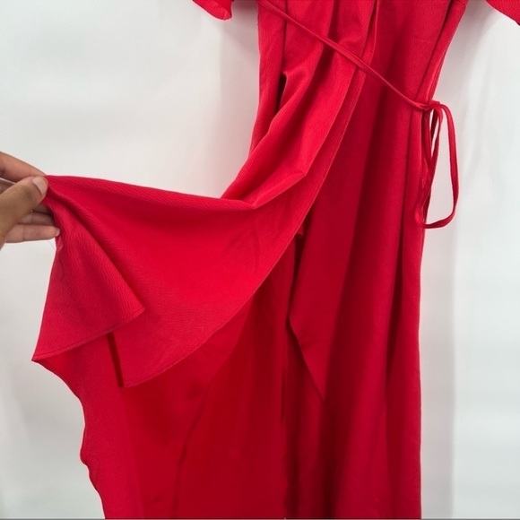 French Connection red cold shoulder dress ruffles faux wrap size 4 - Picture 5 of 13